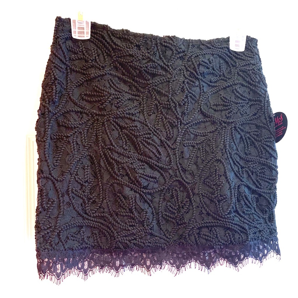 Black Embroidered Lace Mini Skirt